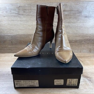 Authenticated Vintage Gucci Ankle Bootie Boots Tan Size 8.5 B - Picture 1 of 16