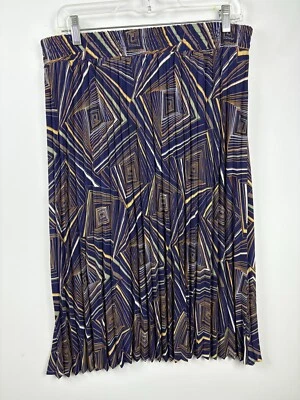Pleione Flowy Pleated Midi Skirt Women L Multi Geometric Print Elastic Waistband - Image 1 of 4