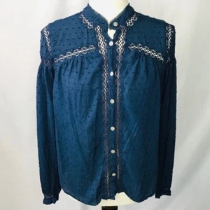 Free People Größe Small Bluse jeden Tag Mädchen Boho Landhaus viktorianische Spitze blau UO - Bild 1 von 12
