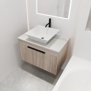 30" Wooden Floating Wall Mounted Bathroom Vanity Cabinet W/Ceramic Vessel Sink 1 - Picture 1 of 9