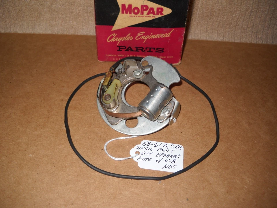 NOS Mopar 58-61 Dodge Chrysler Ply Distributor Plate w/Points & Condenser w/V-8 Foto 1 de 1