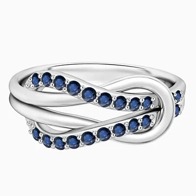Unendlichkeit Liebe Knoten Ring Rund Blau Saphir Vorsteckring 925 Sterling Si... - Bild 1 von 4