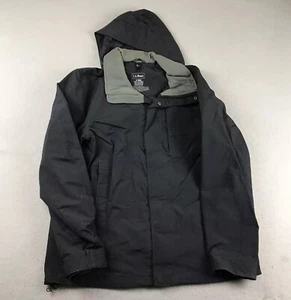 LL Bean Jacket Mens Small Reg Black Nylon Lined Full Zip Removable Hooded Coat - Picture 1 of 6