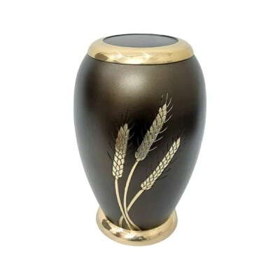 Gleaming Gold Monarch Wheat Designed Large Decorative Human Urn For Ashes. - Image 1 of 4