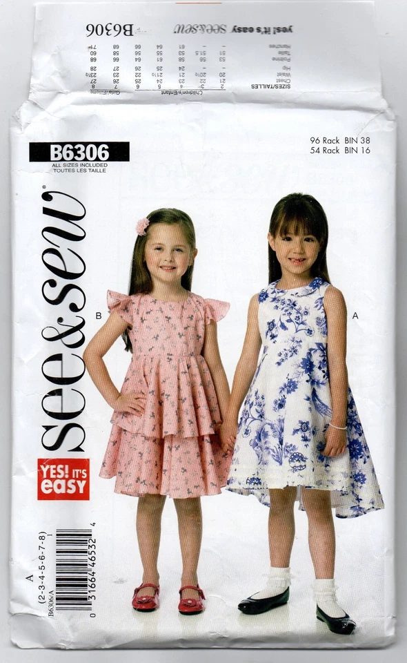 NEW BUTTERICK SEWING PATTERN B6306 CHILDRENS DRESSES SZ 2 THROUGH 8 - Image 1 of 3