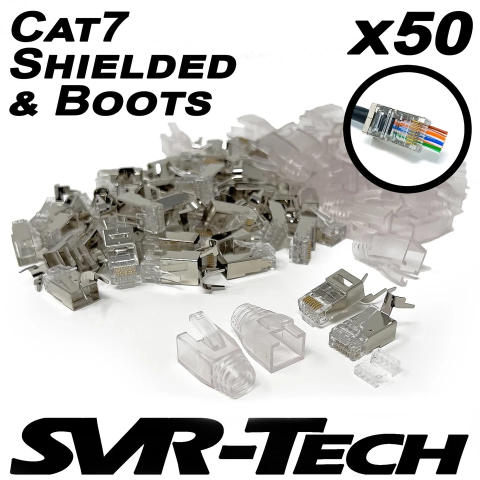 SVR-Tech RJ45 Cat7 Cable STP Shielded EZ Pass Through Connectors & Boot 50 pack - Image 1 of 1