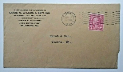 1930 Baltimore Cover Wilcox Guns & Ammunition Washington Red 2 Cent Coil Stamp - Image 1 of 3