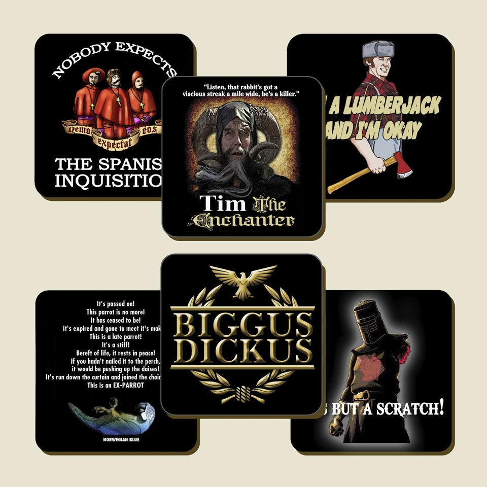 DAEMON DESIGN Monty Python Coaster Set (6) - Inspired by sketches from the Monty Python team