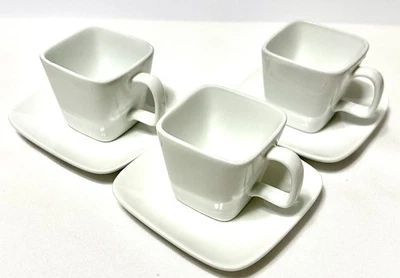 Crate & Barrel Square Espresso Cups And Saucers, White, Set of 3, Porcelain 3oz - Image 1 of 4