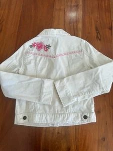 Roxy Girls Y2k Corduroy Jacket White Trucker Embroidered Floral Medium 8 FLAW - Picture 1 of 7