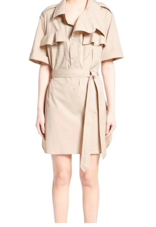 Burberry Designer Short-Sleeve Belted Trench Dress $1,790 US 4 Color Stone - Image 1 of 4