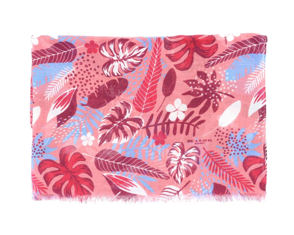 NUEVO CON ETIQUETAS BUFANDA KITON coral floral modal 70x180 cm hecho a mano extralujo Italia Foto 1 de 3
