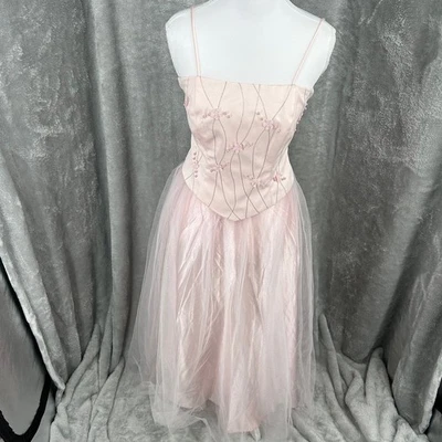Vestido corsé de tul rosa Blondie Nites de Jaslene de la década de 2000 con cuentas flor niña fiesta Foto 1 de 4