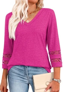 Ladies Tops and Blouses 3/4 Length Sleeve V Neck Tshirts Shirts for Women Loo... - Picture 1 of 6