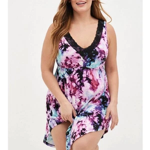 Neu Torrid 3 (3X 22/24) Regenbogen Batik superweich Spitzenbesatz V-Ausschnitt Schlafkleid - Bild 1 von 4