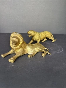Statuine leone e tigre in ottone vintage - Made in India - set di 2 oggetti da collezione rari - Foto 1 di 19