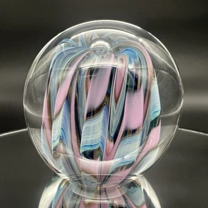 Nick Del Matto Art Glass Paperweight From 1987 In Blue, Pink, & White Swirl - Picture 1 of 20