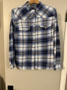 Camicia Jachs ragazza donna XL blu a quadri flanella con bottoni a pressione perlati manica a rotolo - Foto 1 di 9