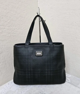 Bolso de mano Burberry de lona recubierta a cuadros verde negro vintage AUTÉNTICO Foto 1 de 4