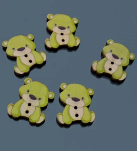 5X Bear Holzköpfe 27 X 23 MM Wooden Button Baby Kids Little Children's - Picture 1 of 8
