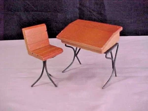 Miniature School Desk & Chair  Wood & Metal - Picture 1 of 11