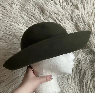 Sombrero Patricia Underwood Verde Oliva Vintage Fieltro Lana Usado en Excelente Condición Talla Única Foto 1 de 4