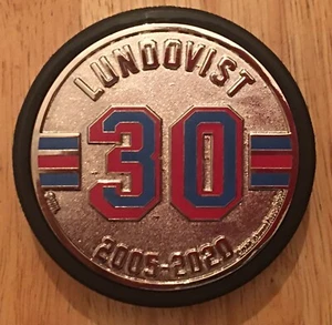 New York Rangers Henrik Lundqvist Retirement Night Silver Plated Puck 1/28/2022 - Picture 1 of 1