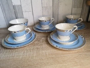 Art Deco Johnson Bros Pareen 4 x Cup, Saucer, Plate Trios and Sugar Bowl - Picture 1 of 21