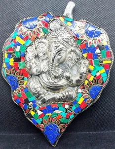 Ganesh Wandbehang Ganpati Blatt Aluminium Metall mehrfarbig 18 cm Länge Größe - Bild 1 von 2