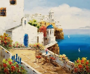 Santorini - #1, 20x24, 100% Hand Painted Oil Painting on Canvas - Picture 1 of 6