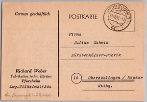 Alliierte Besatzung, Postkarte ohne Freivermerk, Pforzheim 16.10.1946 - Picture 1 of 3