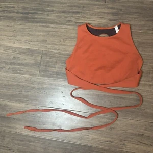 Free People Movement Wrap Top Small Sleeveless Crop Terracotta Burnt Orange EUC - Picture 1 of 7