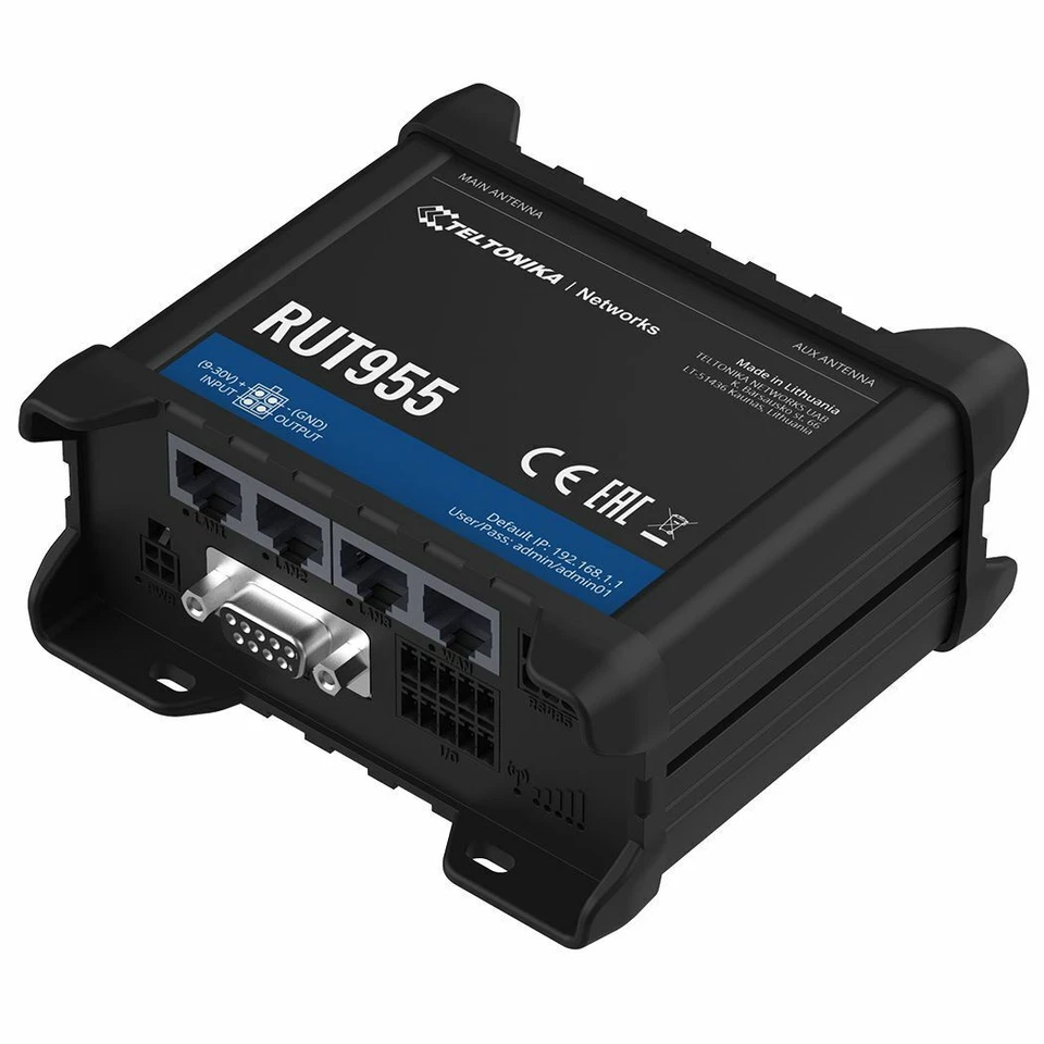 Teltonika RUT955 Dual SIM Industrial 4G LTE Cellular Router - Black - Image 1 of 1