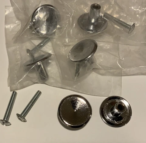 Vintage Cabinet Drawer Knob Lot of 6 Round Silver Chrome Pulls New With Screws Cover