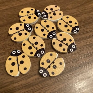 Wooden Ladybird / Ladybug Buttons 17.5mm X 16mm Pack Of 9 Warm Yellow - Picture 1 of 3