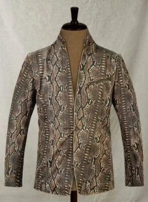 Men's Snake Print Real Lambskin Leather Blazer Classic Slim Fit Coat Blazer - Image 1 of 4