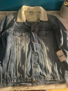 Jacket American & Fitch Faux Fur Lined Button Up Denim  Women’s large - Picture 1 of 5