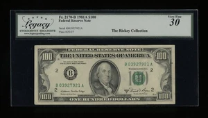 DBR 1981-A $100 New York Fr. 2170-B Legacy 30 Serial B03927921A - Picture 1 of 2