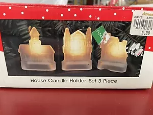 Set of 3 International Christmas candle holders Houses Thick Frosted Glass NIB - Picture 1 of 5