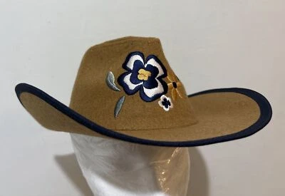 Addie and Tate 帽子 学步儿童 女孩 棕色 蓝色 边缘 刺绣 花卉 牛仔 全新 — 第 1/4 张图片