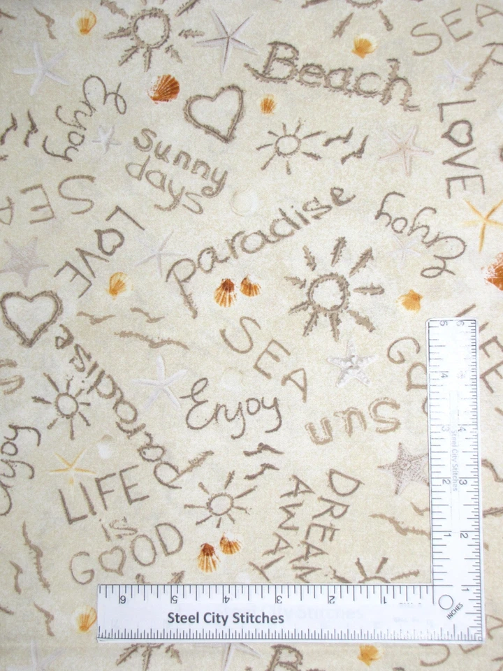 Beach Nautical Fabric Paradise Dream Words Cotton Timeless Treasures C1234 Yard - Image 1 of 1