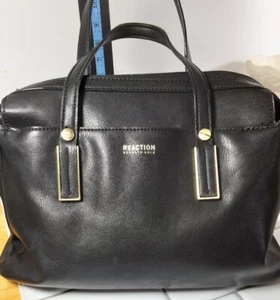 Reaction Kenneth Cole Black Satchel Handbag Vegan Leather - Picture 1 of 10