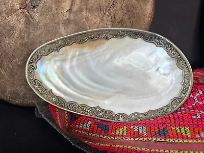 Old Pearl Shell Dish With Silver Trim …beautiful Collection And Display Piece • 103.88$