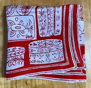 Vintage 1950’s Vera Red & White Print Square  Silk Scarf  22” Square - Picture 1 of 6