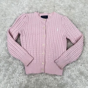 Polo Ralph Lauren Girl's S Small Baby Pink Button cardigan Sweater Cable Knit - Picture 1 of 12