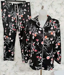 Gilligan & O’Malley XXL Satin Pink Orange & Black Floral 2 Piece Pajamas Set - Picture 1 of 19