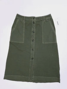 Sonoma Olive Green Button Front Cotton Knit Retro Midi Skirt Small NWT - Picture 1 of 10