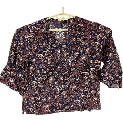 Blusa túnica Gloria Vanderbilt talla L azul rosa cachemira boho pradera ligera Foto 1 de 4