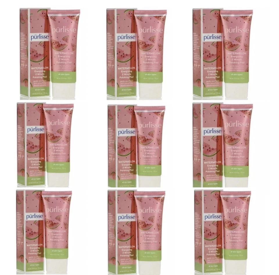 9x Purlisse Watermelon Energizing 2 Minute Polishing Peel Face Mask NIB 9pk - Image 1 of 2