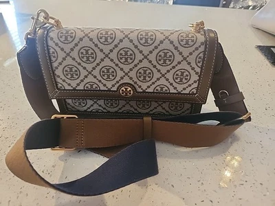 Authentic Tory Burch T Monogrammed Jaqurard Hazelnut Crossbody Bag - Image 1 of 4